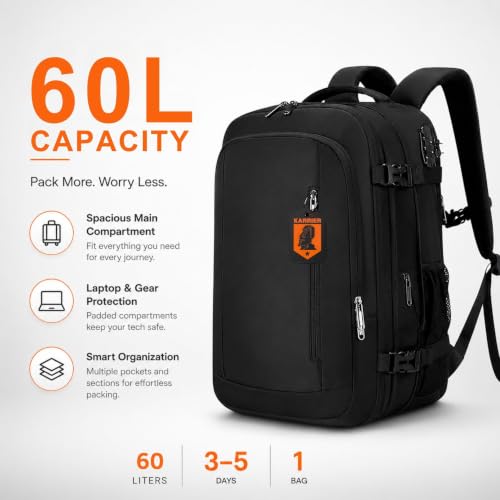 Image of KARRIER Vacuum Compression Backpack with Built-in System for Clothes & Gear Laptop Bags Backpacks for Men and Women 3-in-1 Space-Maximizing Organizer