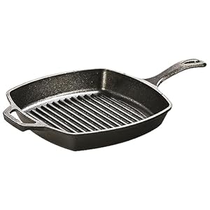 Lodge 10.5 Inch Pre-Seasoned Cast Iron Square Grill Pan – Signature Teardrop Handle & Assist Handle – Use Grill Pan in the Oven, on the Stove, on the Grill, or Over a Campfire – Black