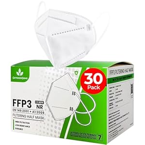 FFP3 Face Masks – Pack of 30 – UK Certified EN149:2001+A1:2009, 7-Layer Disposable Respirator Safety Masks ≥99% Filtration, Individually Wrapped, Dust Protection for Work & Construction