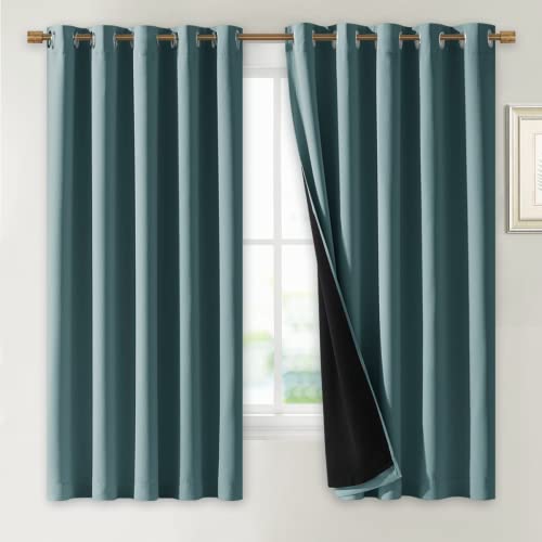 Image of NICETOWN 100% Blackout Lined Curtains, 2 Thick Layers Completely Blackout Window Treatment Thermal Insulated Drapes for Kitchen /Bedroom (Greyish Blue, 1 Pair, 70 inch Width x 63 inch Length Each Panel)