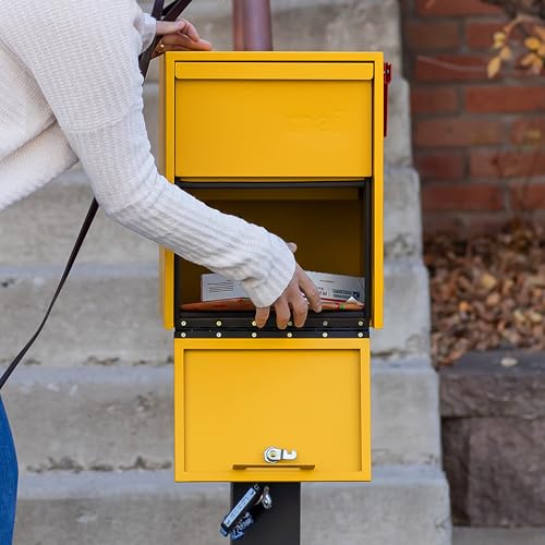 Image of Adoorn Lockable Post Mount Mailboxes for Outside - Large Anti-Theft Locking Mailbox for Packages and Letters - Weatherproof Construction - Durable Steel - 15.5 inch H x 12 inch W x 18.5 inch D - Yellow