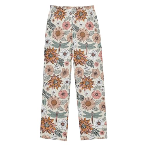ALAZA Boho Flower Dragonfly Pajama Pants Long Sleep Pant Pajama Bottoms Elastic Waist with Pockets