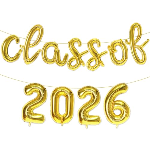 CGIYYAR Class of 2026 Graduation Balloons Gold Foil Graduation Party Decorations 16-Inch Number & Letter Balloon Set for Grad Party Indoor & Outdoor Grad Decor Photo Backdrop