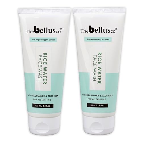Image of The Bellusco Rice Water Face Wash with Glycerine and Aloe Vera for Skin Brightening, Tan Removal, Acne and Pimples | Sulphate and Paraben Free, Suitable For All Skin Types - (100ml X Pack of 2)
