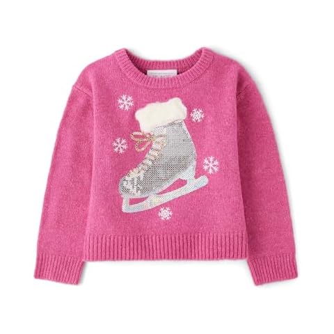 The Children's Place Baby Girls' and Toddler Long Sleeve Crew Neck Pullover Sweater, Pink Ice Skate Cover