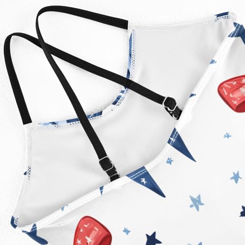 Bolaz Girls Swimsuits One-Piece Bathing Suits Multicolor Kids Sport Summer Beach Swimwear for 3-10 Years Old-Bow with American Flag Elements and Stars Pattern4