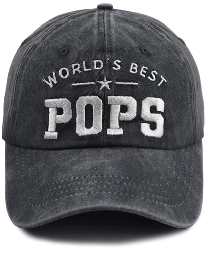 Image of World's Best Pops Hat for Men, Funny Adjustable Cotton Embroidered Papa Baseball Cap