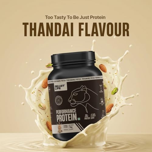 Image of BeastLife Performance Yeast Protein Powder | 25g Protein | Thandai Flavour|NABL Lab Certified | High Absorption for Muscle Growth |Smooth & Light, Easy to Digest with Ultrasorb Tech|5.64g BCAA | Best For Gut | Beta Glucan | Improves Immune Function | 1 Kg