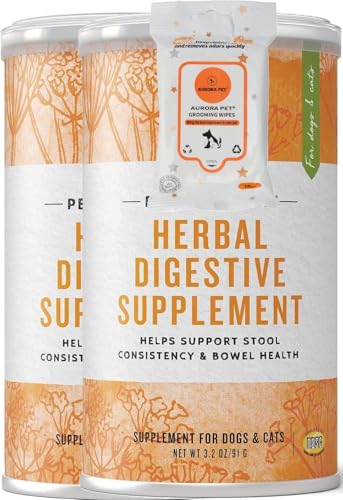 Aurora Pet Bundle Pack (2) Perfect Form Herbal Digestive Dog & Cat Supplement, (3.2-oz Each) with AuroraPet Wipes