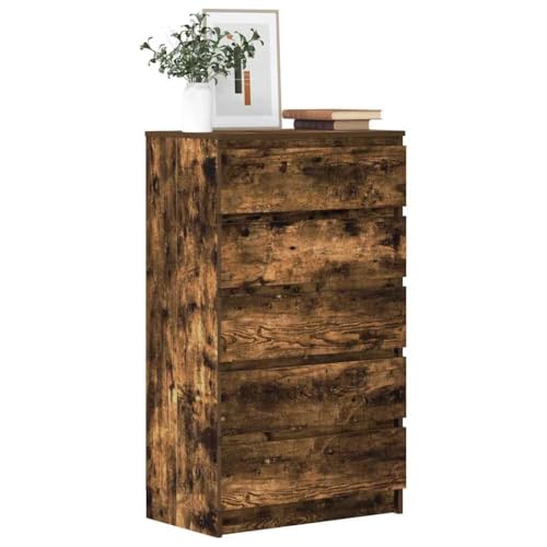 Cómoda de Madera de Ingeniería con 5 Cajones, Color Blanco, 60 X 36 X 103 Cm, Ideal para Dormitorio, Salón y Pasillo. (Roble Ahumado)