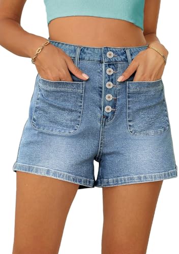 Image of CHICZONE Womens Mid-High Waisted Stretchy Denim Jean Shorts