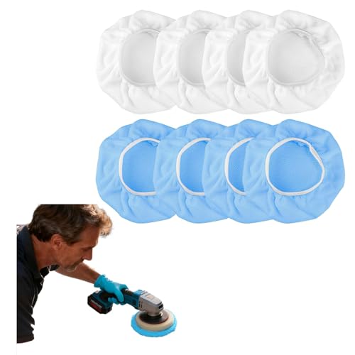 8 pièces Bonnet de polissage microfibre, housses élastiques pour polisseuse 220-255 mm, blanc, entretien voiture, métal, bois, meubles