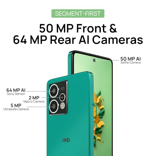Image of HMD Crest Max 5G | 50 MP Front Cam | Triple Rear AI Cam with 64 MP Primary Cam | FHD+OLED Display | 8GB RAM & 256GB Storage | Android 14 | 33W Fast Charger | 1 Year Replacement Guarantee | Aqua Green