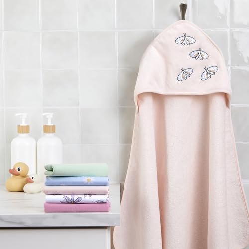 Image of Evolur Secret Garden 6 pc Baby Gift Set, Includes Hooded Towel & 5pc Wash Cloths, Soft and 100% Cotton Woven, for Newborn, Infants and Toddlers 0-9 Months