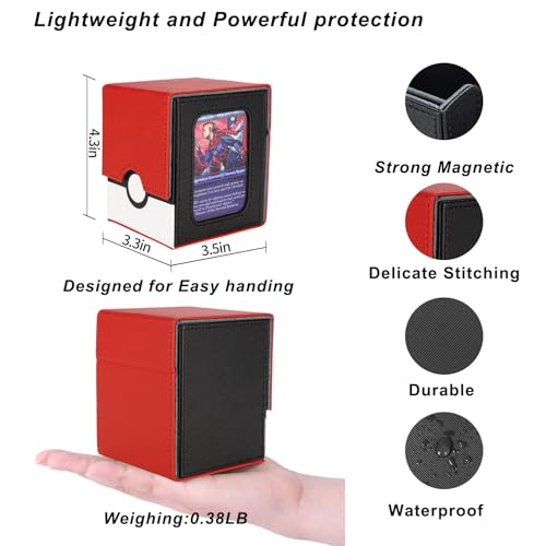 Image of AFIING MTG Deck Box for Commander Display,Card Deck Case Fits 100 Double Sleeved Cards, Magic Commander TCG Card Storage Box with 2 Dividers,Dice Bag and 1 Toploader(Red Black)