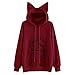 Produktbild TOPKEAL Katze Long Sleeve Hoodie Pullover Damen Langarm Herbst Winter Kapuzenpullover Sweatshirt Winterpullover Jacke Mantel Tops Blouse Mode 2019 (rot, M)