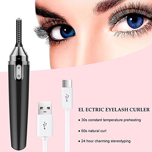 Heated Eyelash Curler, Electric Eyelash Curler, Curled Eyelashes Painless Curved Beauty Make Up Tool, Quick Heating Long Lasting USB Rechargeable Natural