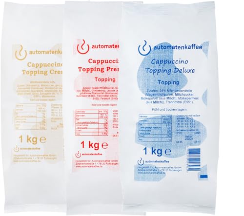 Automatenfähiges Milchpulver Topping Testpaket | Cappuccino Topping mit 52% Milchanteil | 70% Milchanteil | 99% Milchanteil | 3 x 1000g