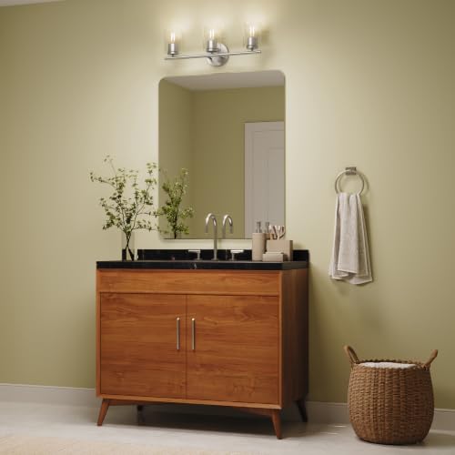 Image of Progress Lighting Replay 22 Inch 3-Light Vanity Light, Transitional, Brushed Nickel with Clear Glass Shades, (7.875 inch H x 22 inch W x 6 inch D), P300583-009