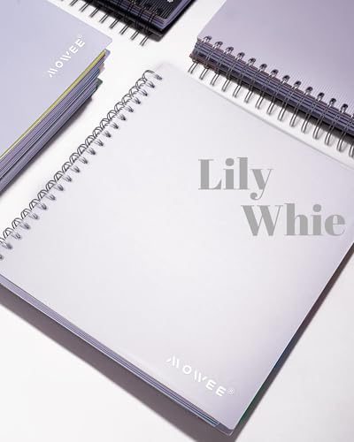 Image of 5-Subject Spiral Notebook, College Ruled, with Pocket & Tab Dividers | 300 Pages, 11 inch Ruler, 8.5 inchx11 inch Lily White, Pocket Dividers with Labels, for Writing Journal, Home, Office & School Supplies