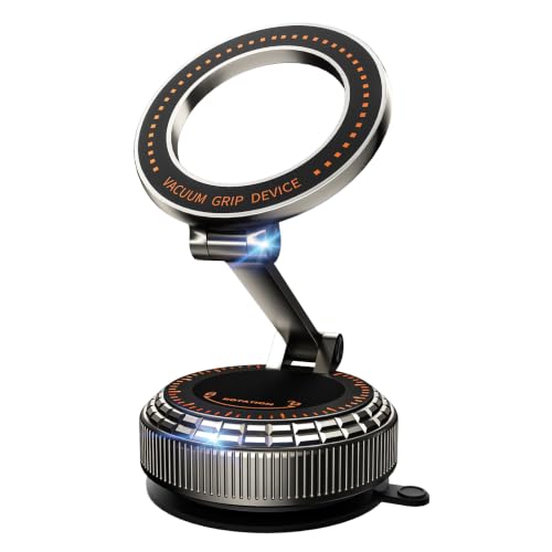 Image of Metal Magnetic Car Phone Holder, 360 Adjustable Magsafe Car Phone Mount, Vacuum Suction Cup Phone Holders for Your Car for iPhone 17-12 Pro Max Air Plus & Android (Dark Gray)