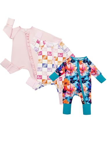 Image of Bow Dream Bamboo Rayon Baby Boy Romper Footed Long Sleeve Footies Newborn Girl Clothes Footless with Zipper and Mitten Cuffs