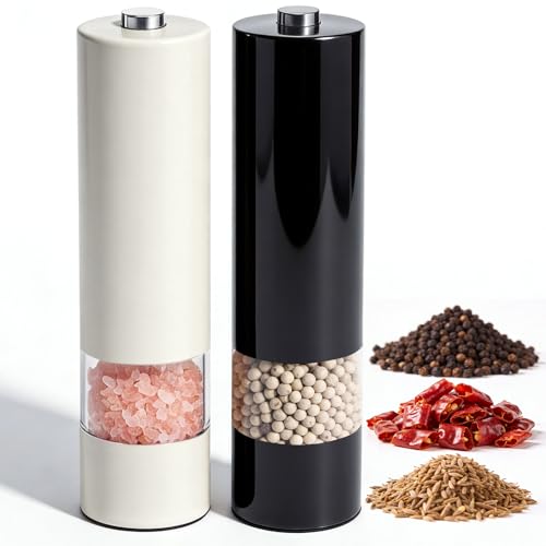 Virklyee Moulin à Poivre Electrique 2PCS Moulin à Poivre Moulin Électrique à Sel et Poivre Set Saliere et Poivriere Electrique Meulage automatique Noyau de broyage en céramique (Noir&Blanc)