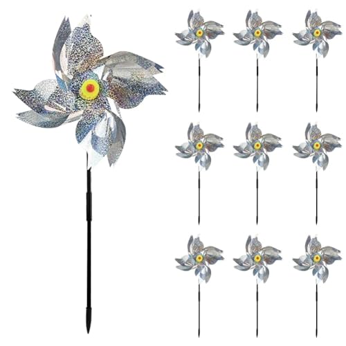JASFLY Lot de 10 moulins à Vent pour Jardin, Balcon, répulsif Anti-Oiseaux, réfléchissant, pour décoration de Jardin, Jardin, verger, Cour