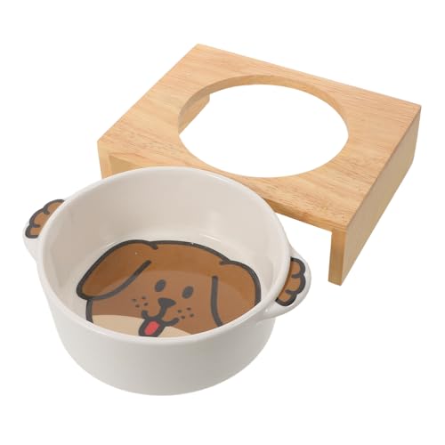 TOKIDNY Cuencos Cerámicos Elevados para Perros y Gatos Pequeños con Base de Madera Antideslizante Comedero y Bebedero a Prueba de Derrames para Cachorros y Mascotas
