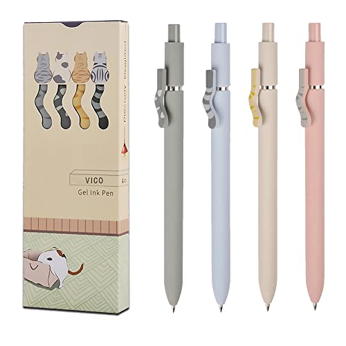 4pcs Cute Cat Ballpoint Kawaii Pens, Colorful 0.5mm Fine Point Retractable Pen, Comfortable Smooth Writing Pens, Quick Dry Black Ink Gel Pens, Cute Pens for Women & School Supplies, Aesthetic pens