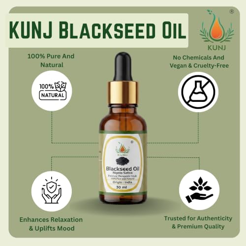 Image of KUNJ Black Seed Oil 30ml - 100% Pure & Natural Cold Pressed Kalonji Oil for Hair, Face, Skin & Scalp Care | Hair Strengthening, Scalp Nourishment & Skin Care | Nigella Sativa Oil