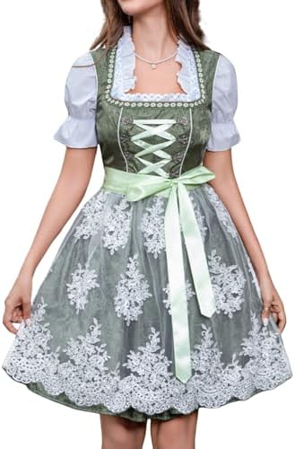 ABaoWedding Dirndl Kleid mit Spitze, Rosa, Traditionelles Trachtenkleid mit Schnürung, Festliches Design