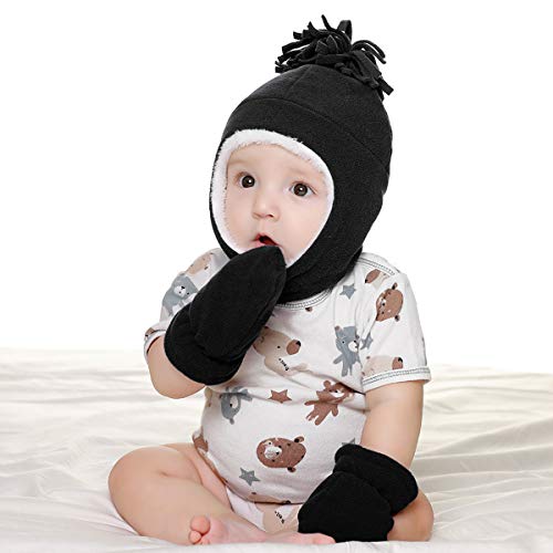 Yinuoday Baby wintermuts en wanten set, warme fleece hoed Sherpa gevoerde caps winter warme oorklep hoed handschoenen… - Image 5
