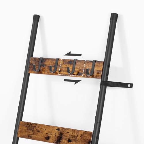 HOOBRO Handtuchleiter, 5-stöckiger Leiterhalter mit 4 Haken, Deckenhalter, Steppdeckenhalter, Wandregal mit Lagerregal, Präsentationsständer, für Decken, Steppdecken, Dunkelbraun und Schwarz EBF52CJ01