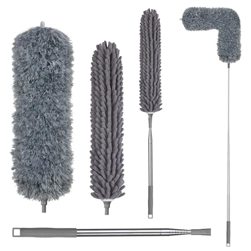 Miniatura 8 de Vicloon Plumero De Limpieza, 2 Cabezales De Plumero Telescópica Microfibra Plumeros Y Cepillo De Limpieza De Ranura, Lavable, Extensible Con Varilla Telescópica De 245 Cm Para Persianas Windows