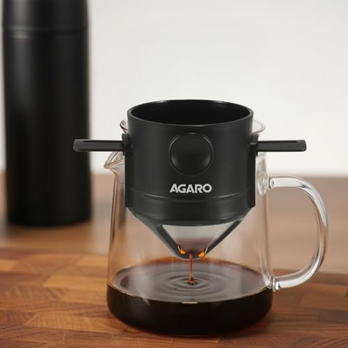 Image of AGARO Pour Over Coffee Maker with Double Mesh Filter, Food Grade 304 Stainless Steel & Plastic Coffee Dripper, 100% Paperless, Foldable-Portable & Easy to Clean, Retains True Coffee Flavour