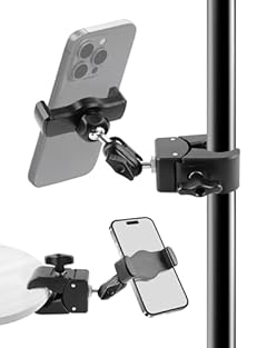 Broad Compatibility: This mic stand phone holder is tool-free installation, fitting smartphones (cased or bare, but if the phone case is thick, it is recommended to remove it before using.) with 4"-7" screens—including iPhone 15/14/13/12/11, XR, X, X...