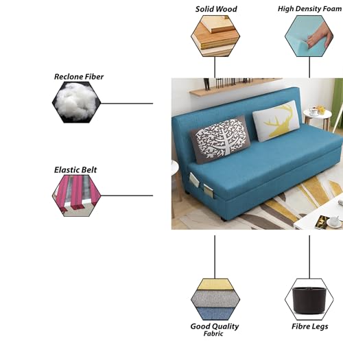 Image of Divano 3 Seater Sofa Cum Bed for Living Room (Turquise) Premium Fabric Sofa