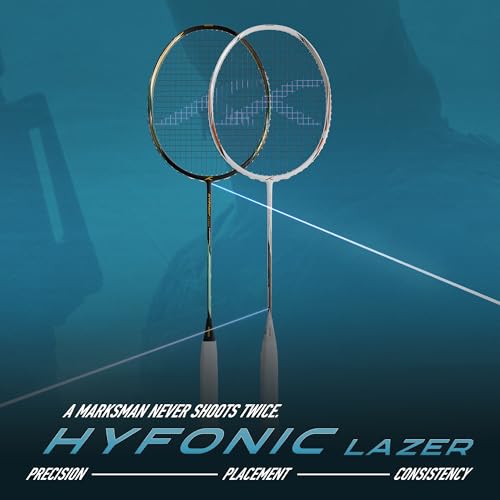 Image of Hundred Hyfonic Lazer (Unstrung) Badminton Racket with Full Cover | ≤32 lbs | Every Shot: Precise, Placed & Consistent |Dual Aerodynamic Frame | Aerospace Carbon | TorsionStop System