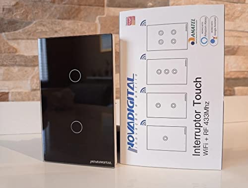 Novadigital Interruptor Touch Led 2 Botões Preto RF433Mhz Wi-fi Smart Home Google Home Alexa Automaç