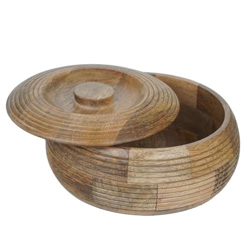 Image of Sanjeev Kapoor By OGGN Mango Wood 9 x 9 x 4 Inch, Casserole for Roti Hot Case | Wooden Roti Box | Hot Case Casserole | Big Chapati Storage Box for Home & Kitchen - Premium Wood Elegant Design