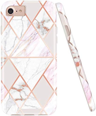 JAHOLAN iPhone SE 2022/2020 Case, iPhone 7 8 Case, Rose Gold Geometric Pink Marble Design Glossy TPU Soft Rubber Silicone Cover Phone Case for iPhone 7/8/6/6S/SE 2020 2022