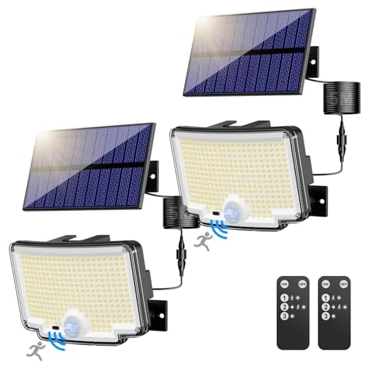 nipify 2 Stück Solarlampen für Außen mit Bewegungsmelder, 310 LED Super Helle 3 Modi Solarleuchte Aussen mit Fernbedienung, IP65 Wasserdichte Solar Wandleuchte Aussenleuchte mit 5M Kabel