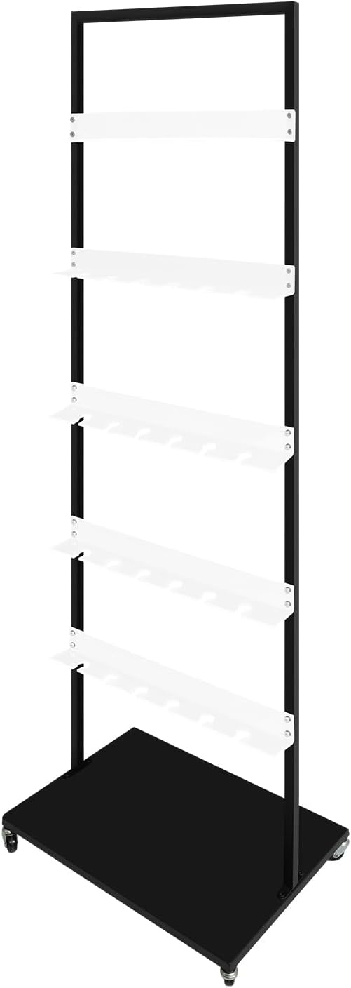 5-Tier Stemware Racks, 30-Cup Champagne Glass Display Stand, Mobile Wine Glass Rack w/Wheels/Brakes, Champagne Display Holder for Family Gatherings, Wine Tastings, Weddings (Black)