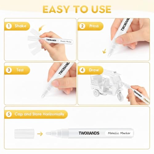 Image of Metallic Marker Pen Set of 3 | Shake and Use Paint Pens | Water-Based Quick Dry Non-Toxic Ink for Art, Craft, Card Making, Journaling, Rock Painting & Drawing (3 White -3 Pic)