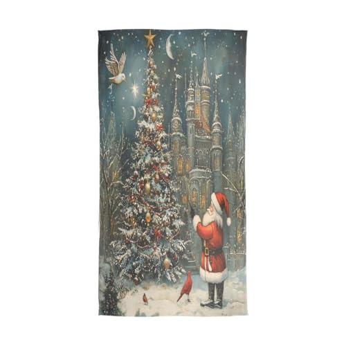 ALAZA Christmas Bird Santa Claus Castle Old Chiffon Silk Long Scarf Shawl Wrap2