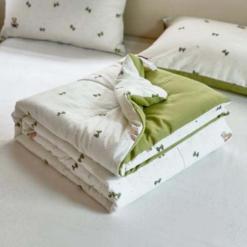 Odot Edredon Nordico Sin Funda 150 200, Edredón de Verano Lavable Sin Funda Ligera y Suave Transpirable Manta Refrescante Personas Colcha Acolchado para Cama (Lazo Verde,200x230cm)