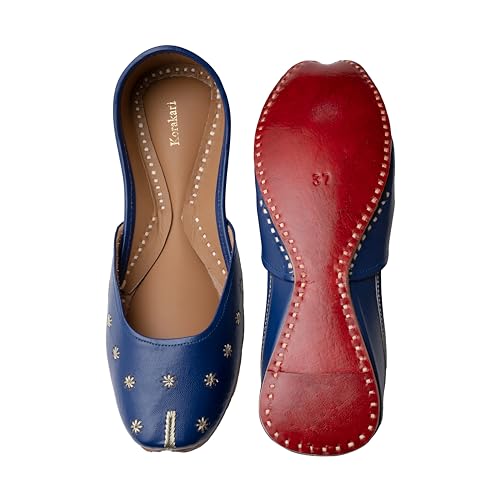 Image of KORAKARI Women's Traditional Ethnic Amber Punjabi Jutti, Leather Flat Comfortable Mojaris for Girls