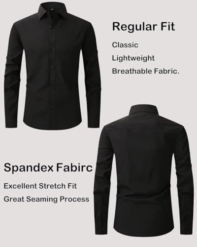 Men's Long Sleeve Dress Shirts Regular Fit and Wrinkle Free Stretch Buttown Down Shirt with Pocket2