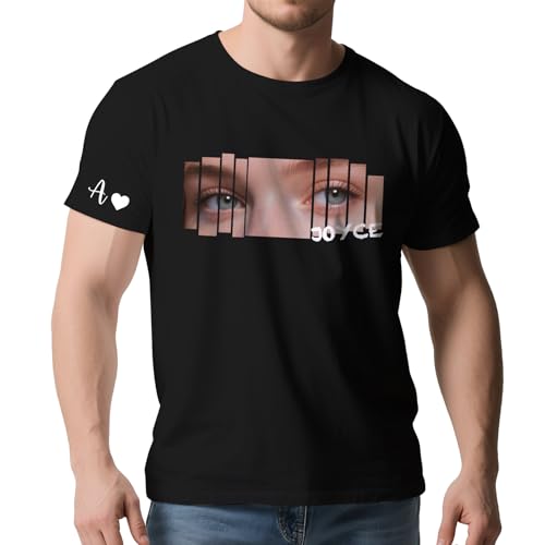 T-Shirt Personnalisé avec Yeux et Texte, T-Shirt Bootleg Rap avec Photo des Yeux, Date ou Prénom, Cadeau Personnalisé Couple pour Petit Ami, Petite Amie,...